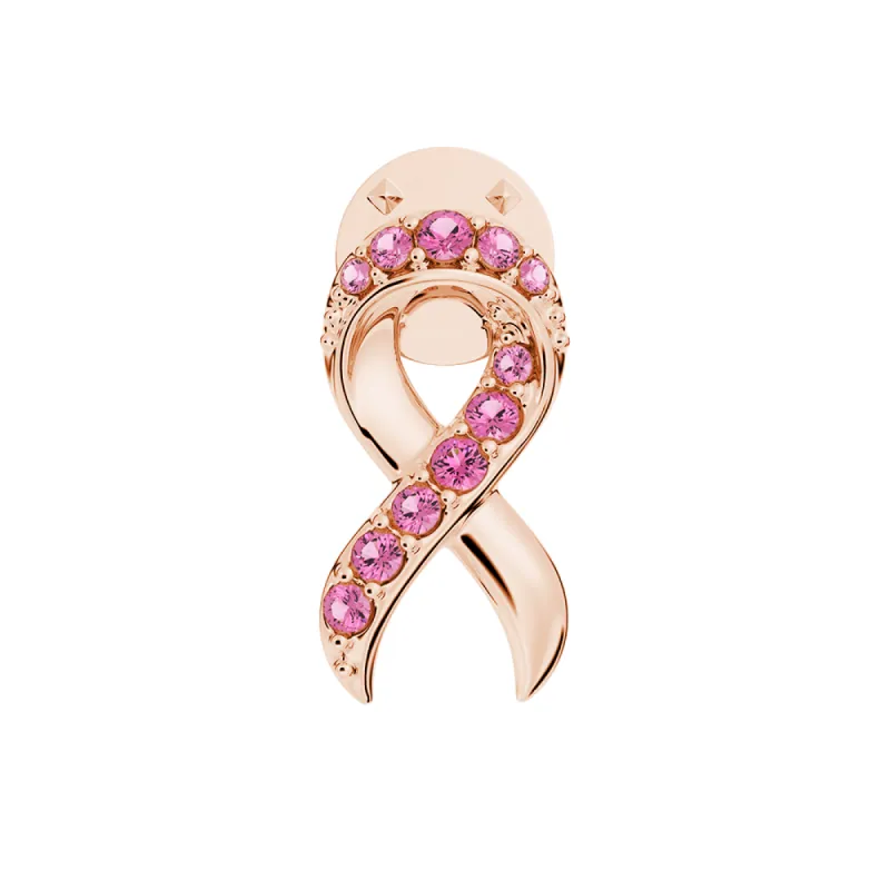 "Faith Over Fear" Ribbon Brooch Pin In Rose Gold With Pavé Pink Sapphires sold by MSBLUE Jewelry
