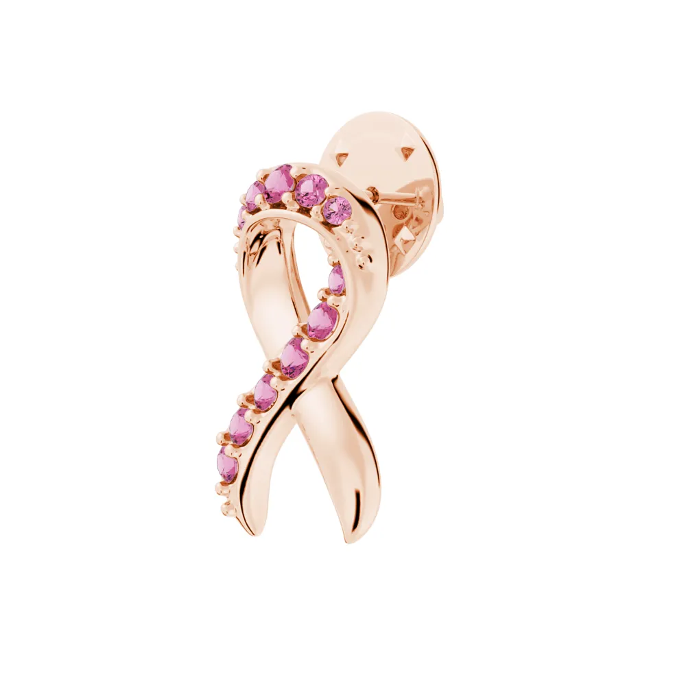 "Faith Over Fear" Ribbon Brooch Pin In Rose Gold With Pavé Pink Sapphires sold by MSBLUE Jewelry product image thumbnail 2