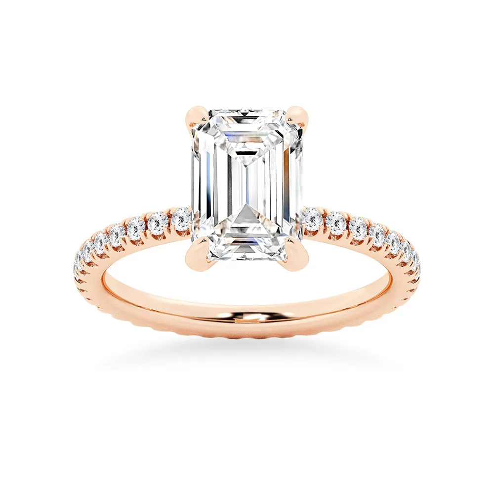 Emerald Cut Moissanite Engagement Ring With Eternity Pave Band sold by MSBLUE Jewelry product image thumbnail 3