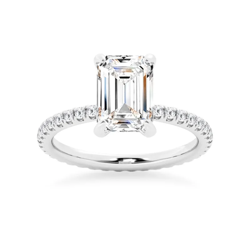 Emerald Cut Moissanite Engagement Ring With Eternity Pave Band sold by MSBLUE Jewelry