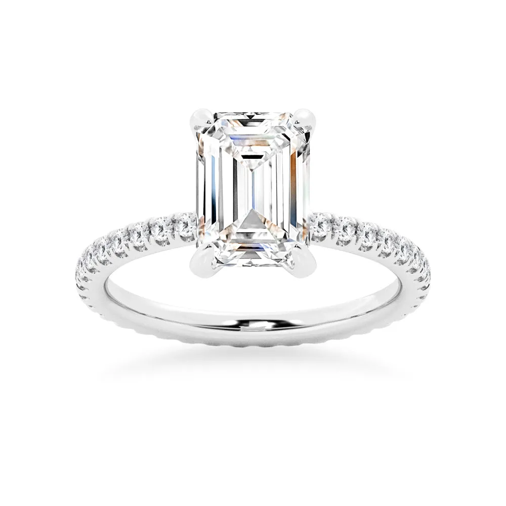 Emerald Cut Moissanite Engagement Ring With Eternity Pave Band sold by MSBLUE Jewelry