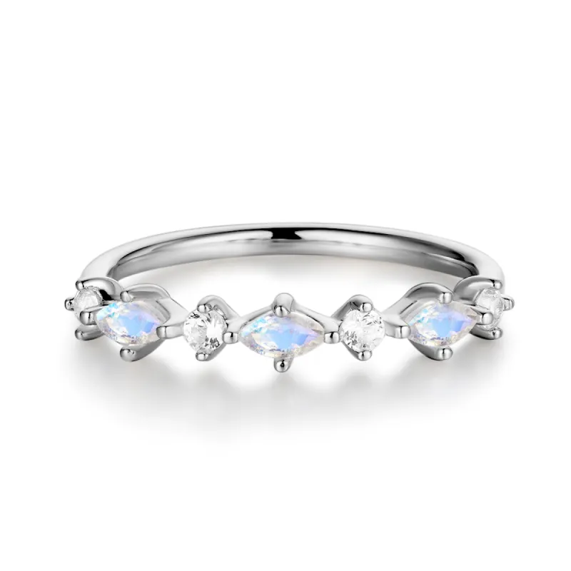 Petite Marquise Moonstone And Round White Sapphire Band sold by MSBLUE Jewelry