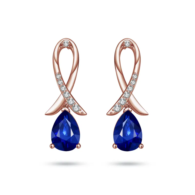 "Blue For Pink" Sapphire Earrings With Pavé Ribbon sold by MSBLUE Jewelry