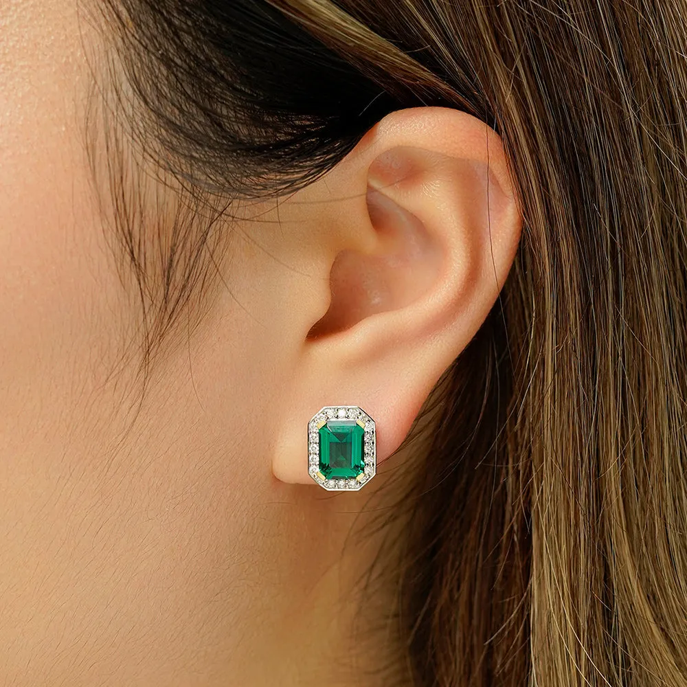 6 Ctw Emerald Cut Emerald Stud Earrings With Moissanite Pave Halo sold by MSBLUE Jewelry product image thumbnail 5
