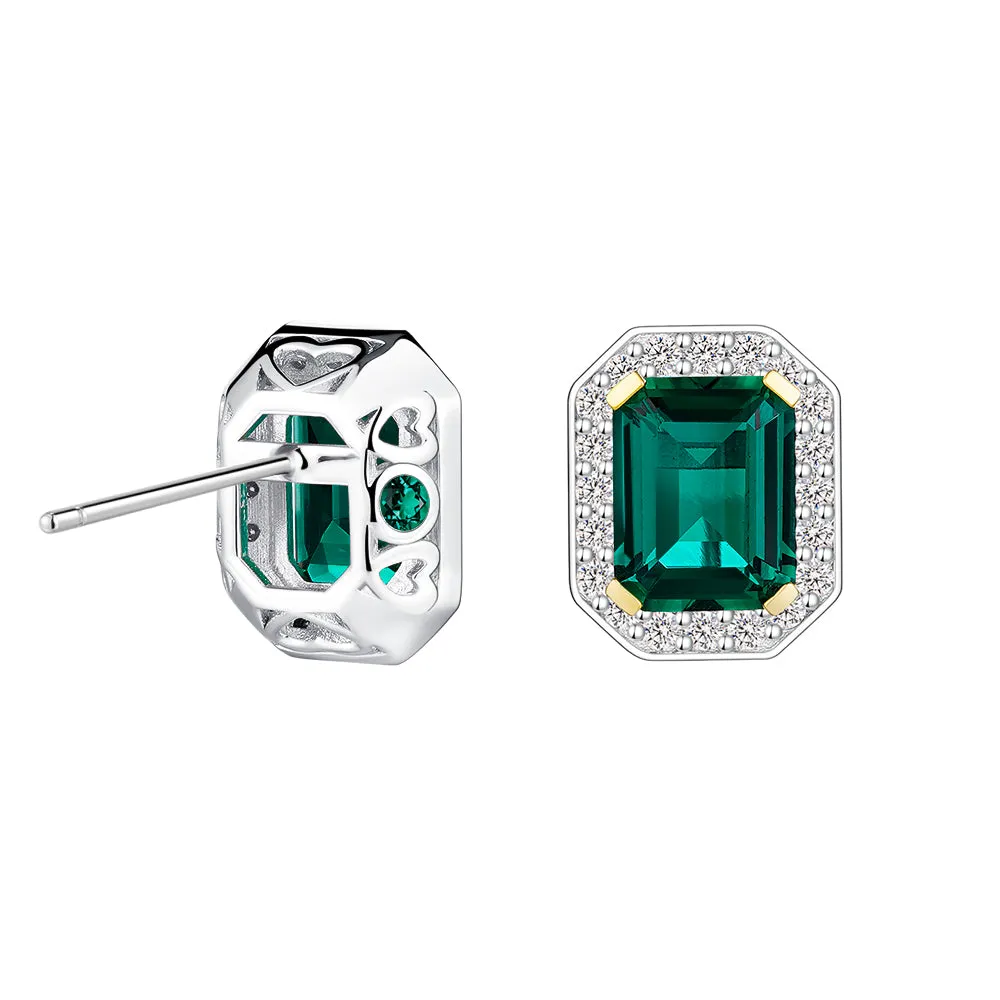 6 Ctw Emerald Cut Emerald Stud Earrings With Moissanite Pave Halo sold by MSBLUE Jewelry product image thumbnail 3