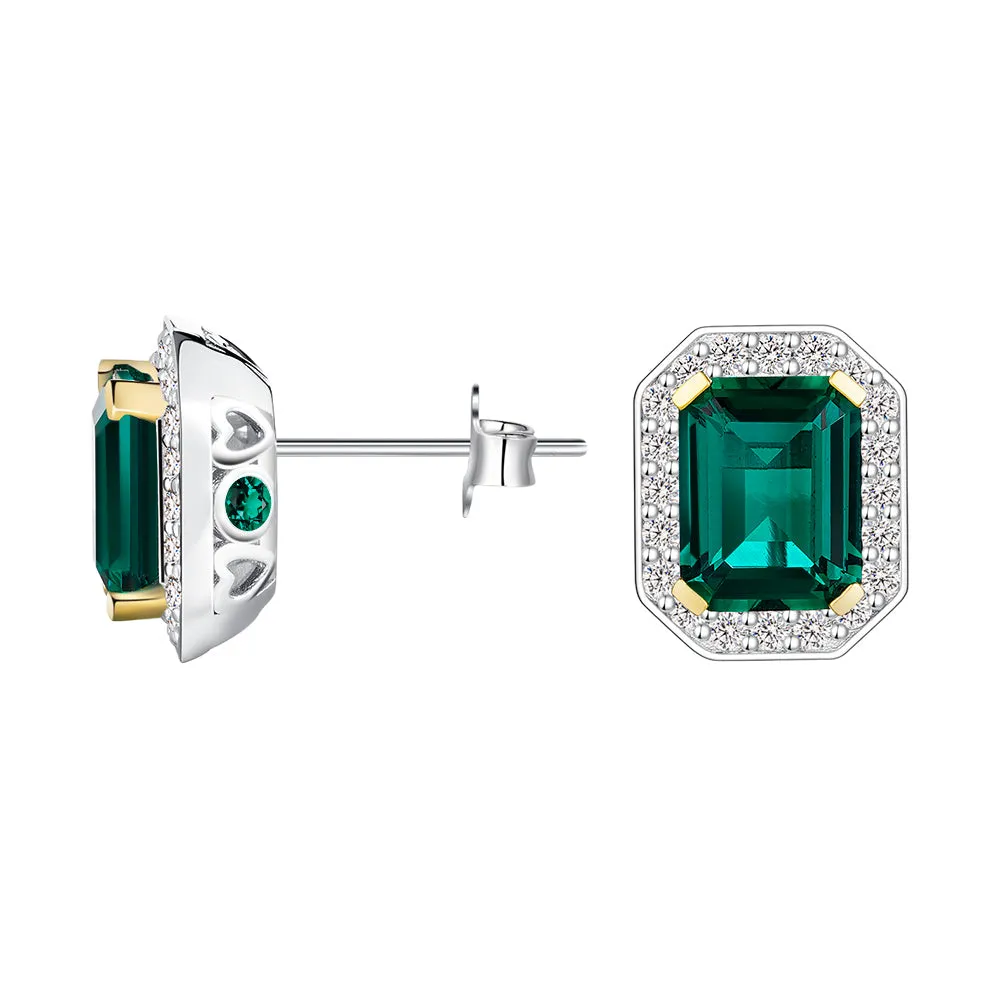 6 Ctw Emerald Cut Emerald Stud Earrings With Moissanite Pave Halo sold by MSBLUE Jewelry