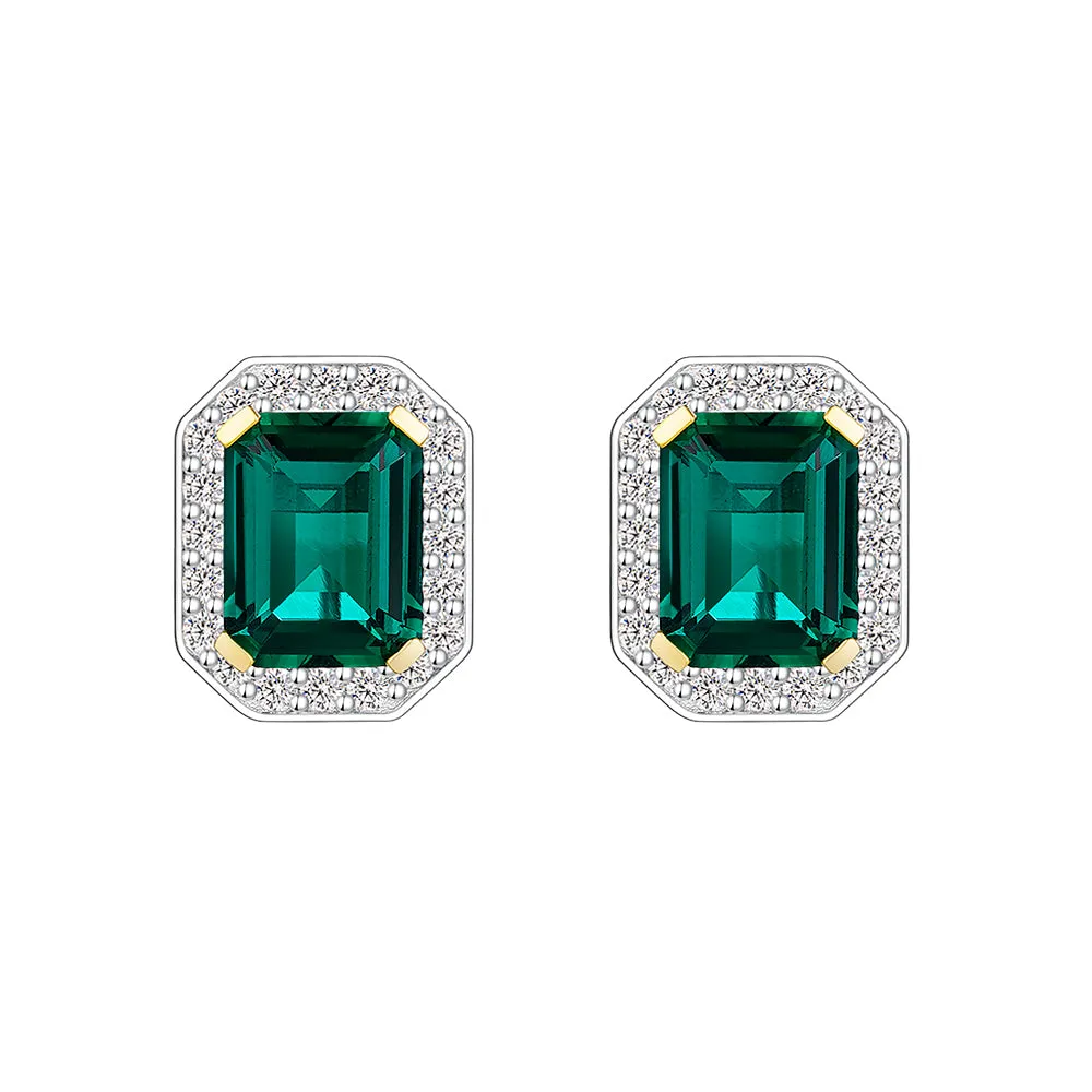 6 Ctw Emerald Cut Emerald Stud Earrings With Moissanite Pave Halo sold by MSBLUE Jewelry product image thumbnail 2