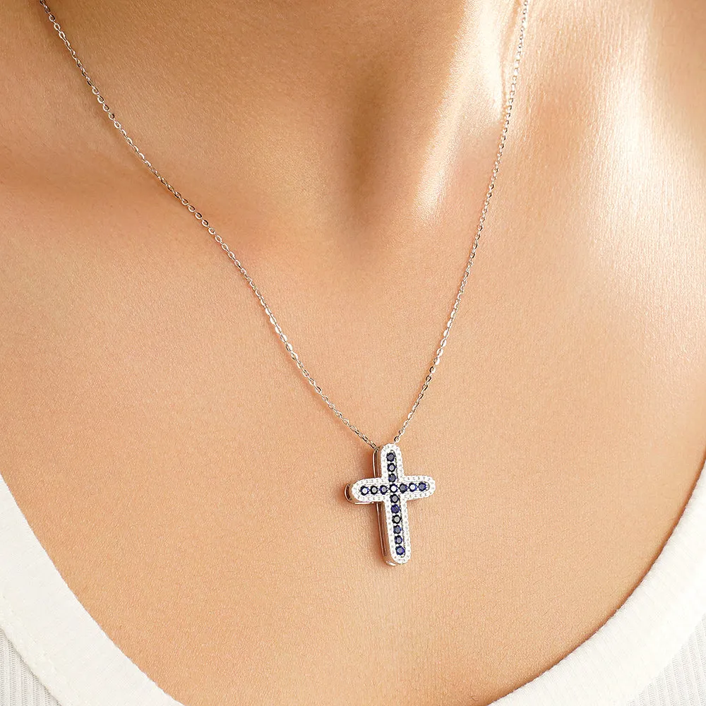Blue Sapphire and White Sapphire Cross Pendant sold by MSBLUE Jewelry product image thumbnail 4