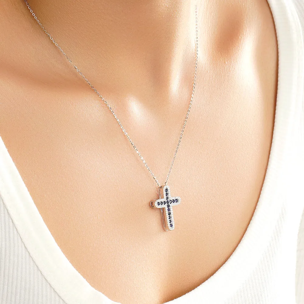 Blue Sapphire and White Sapphire Cross Pendant sold by MSBLUE Jewelry product image thumbnail 5