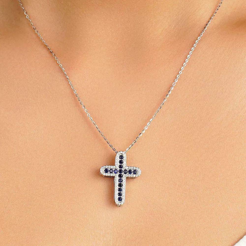 Blue Sapphire and White Sapphire Cross Pendant sold by MSBLUE Jewelry product image thumbnail 3