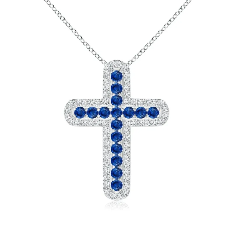 Blue Sapphire and White Sapphire Cross Pendant sold by MSBLUE Jewelry