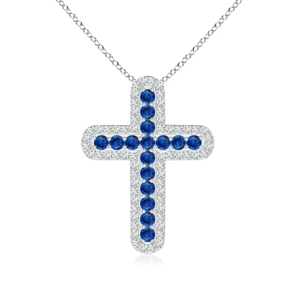 Blue Sapphire and White Sapphire Cross Pendant sold by MSBLUE Jewelry