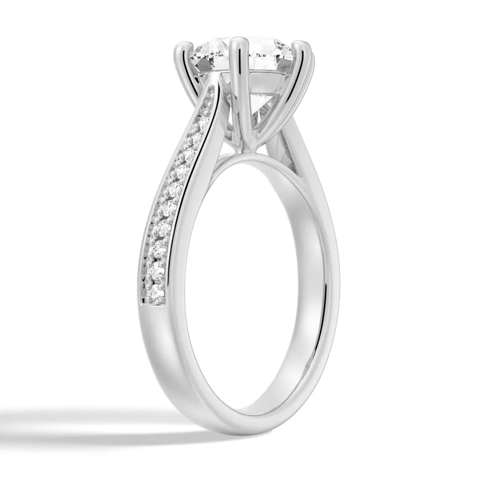 Six Prongs Moissanite Engagement Ring With Tapered Pavé Band sold by MSBLUE Jewelry product image thumbnail 4