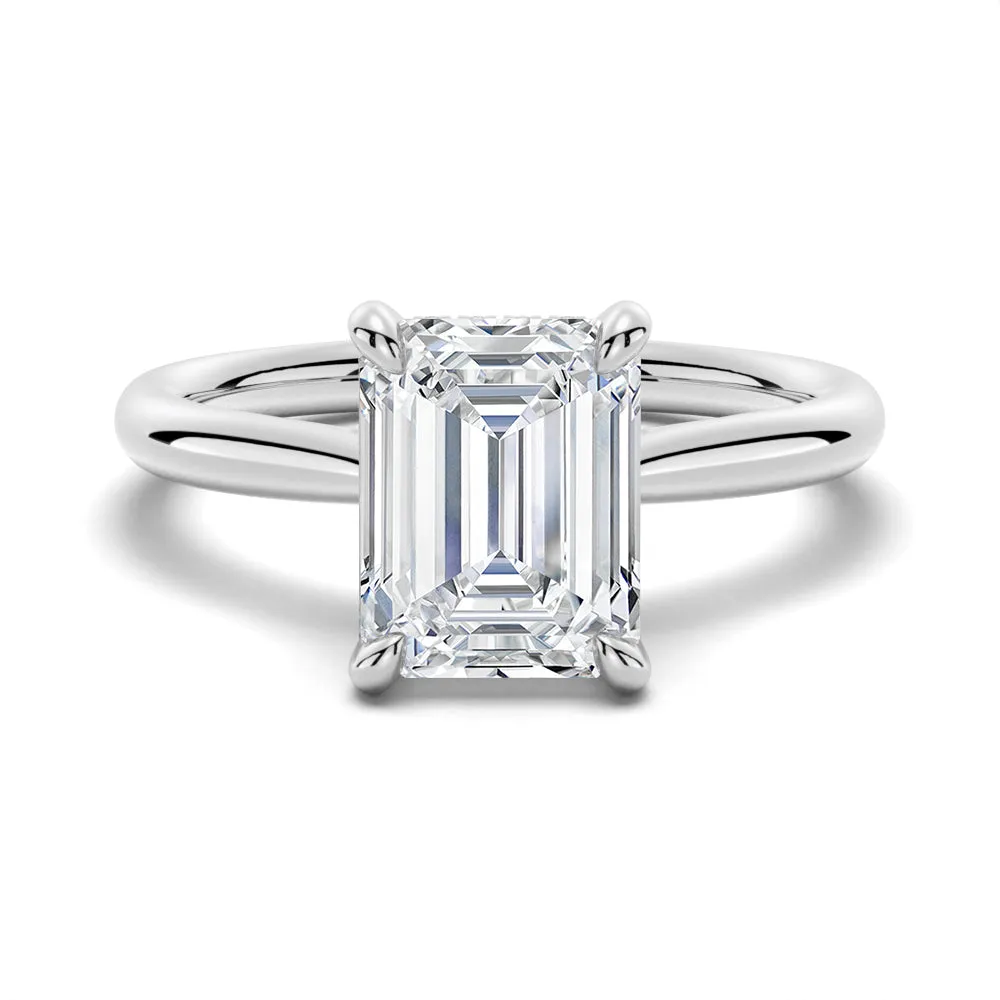 Solitaire Emerald Cut Engagement Ring With Hidden Halo sold by MSBLUE Jewelry