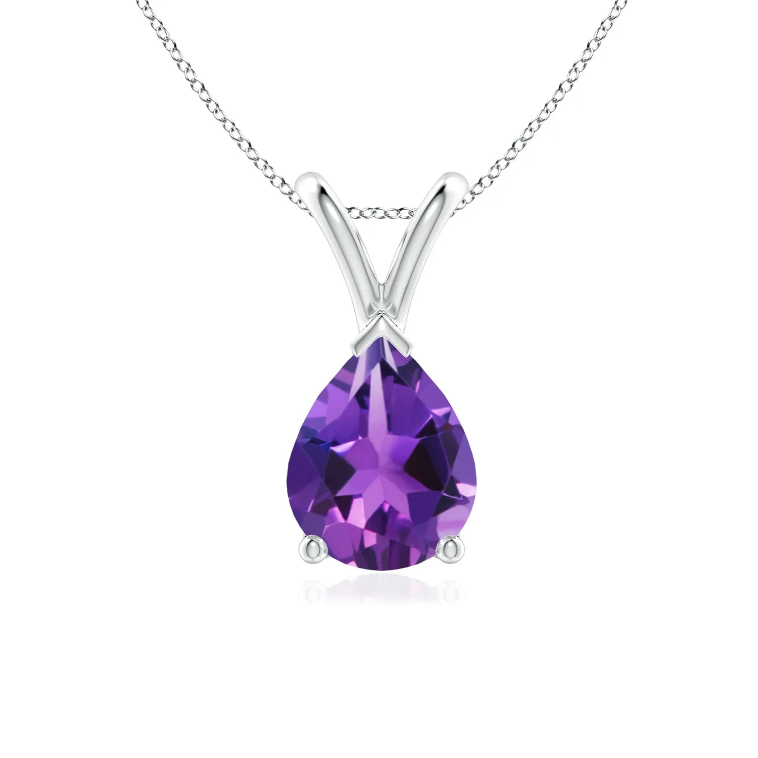 1 CT. Pear Shape Amethyst Solitaire V-Bale Pendant sold by MSBLUE Jewelry