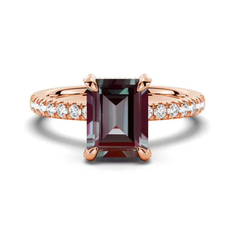 3 CT. Emerald Cut Alexandrite Engagement Ring With Moissanite Hidden Halo sold by MSBLUE Jewelry