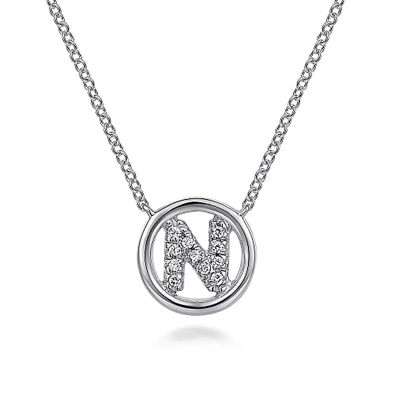 Round Pavé Initial N Pendant Necklace sold by MSBLUE Jewelry