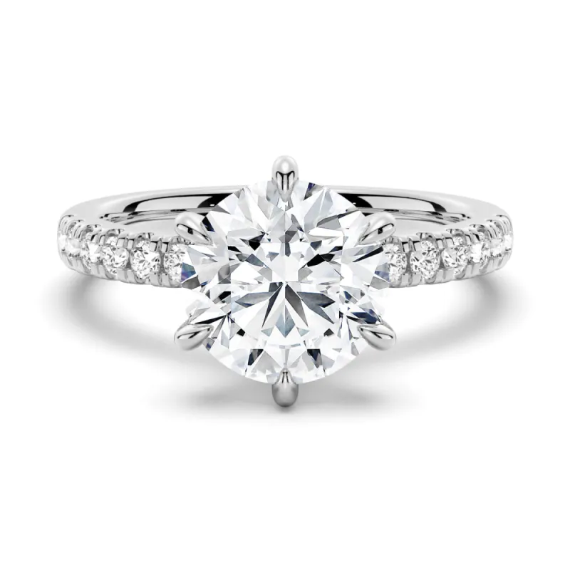 Six-Prong French Pavé Moissanite Engagement Ring sold by MSBLUE Jewelry