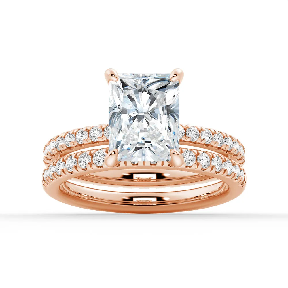 Solitaire Radiant Cut Moissanite Ring Set with Matching Wedding Band sold by MSBLUE Jewelry product image thumbnail 3