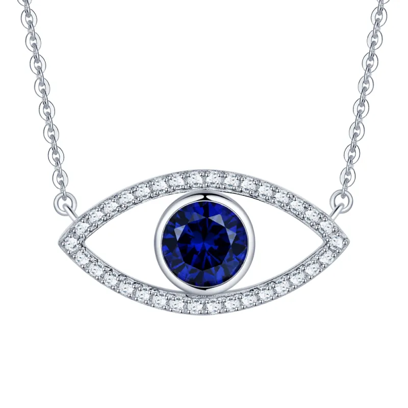 1.28 CT. Blue Sapphire and White Sapphire Evil Eye Necklace sold by MSBLUE Jewelry