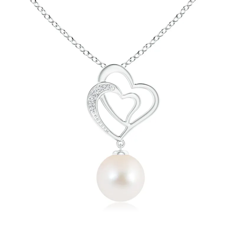 8mm Freshwater Cultured Pearl Double Heart Pendant sold by MSBLUE Jewelry