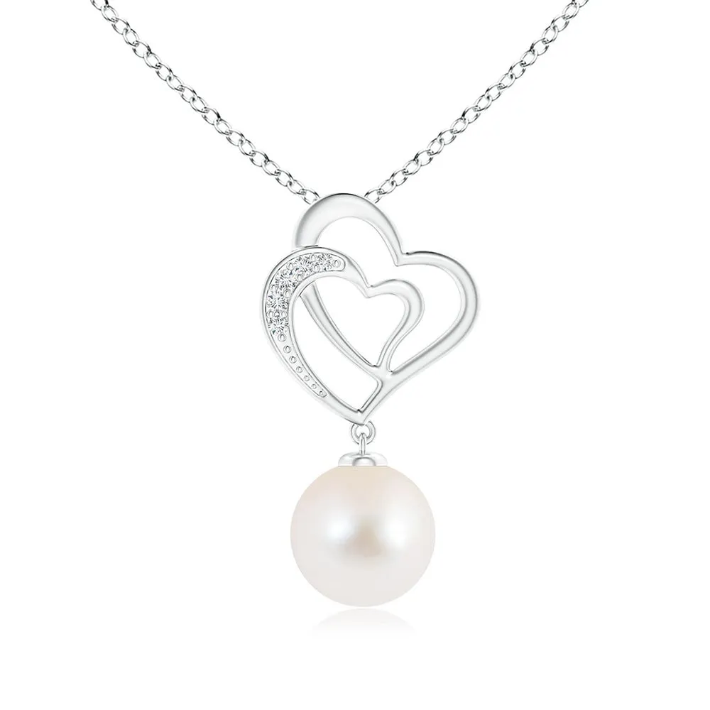 8mm Freshwater Cultured Pearl Double Heart Pendant sold by MSBLUE Jewelry