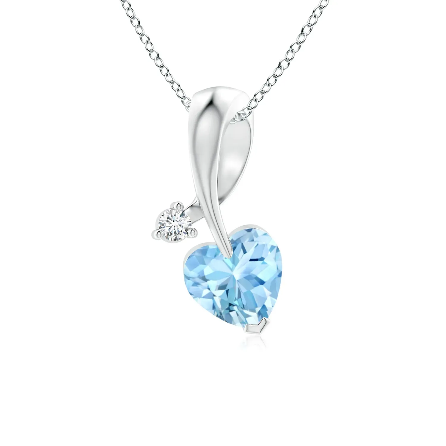 1 CT. Heart-Shaped Aquamarine Ribbon Pendant with Diamond sold by MSBLUE Jewelry