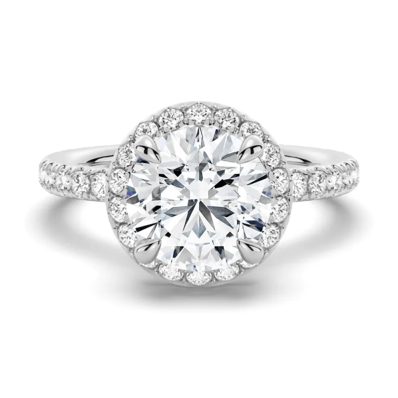 Round Brilliant Micropavé Halo Moissanite Engagement Ring sold by MSBLUE Jewelry