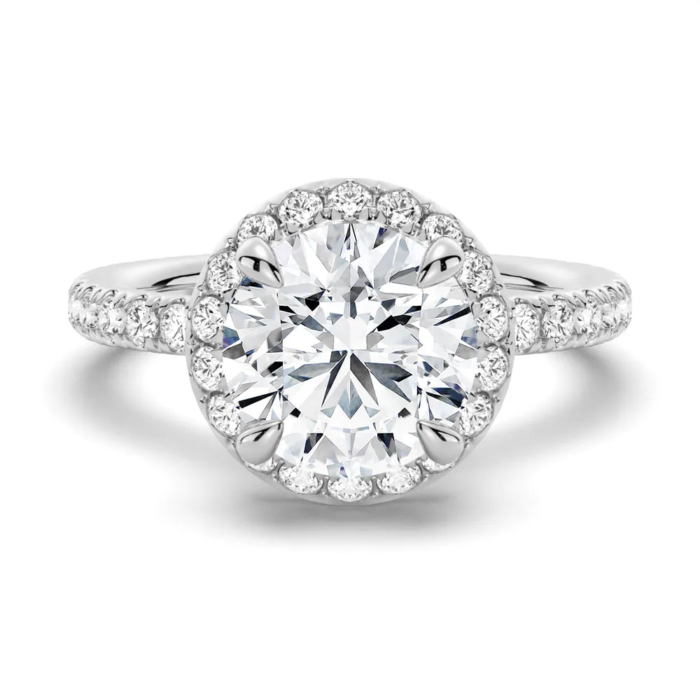 Round Brilliant Micropavé Halo Moissanite Engagement Ring sold by MSBLUE Jewelry