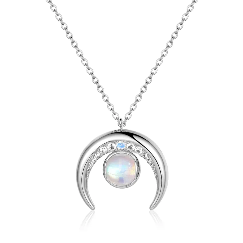 Crescent Moonstone Necklace With White Sapphire sold by MSBLUE Jewelry