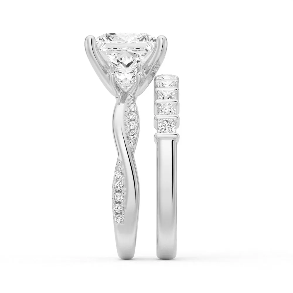 Twist Vine Princess-Cut Moissanite Engagement Ring Set with Matching Wedding Band sold by MSBLUE Jewelry product image thumbnail 4