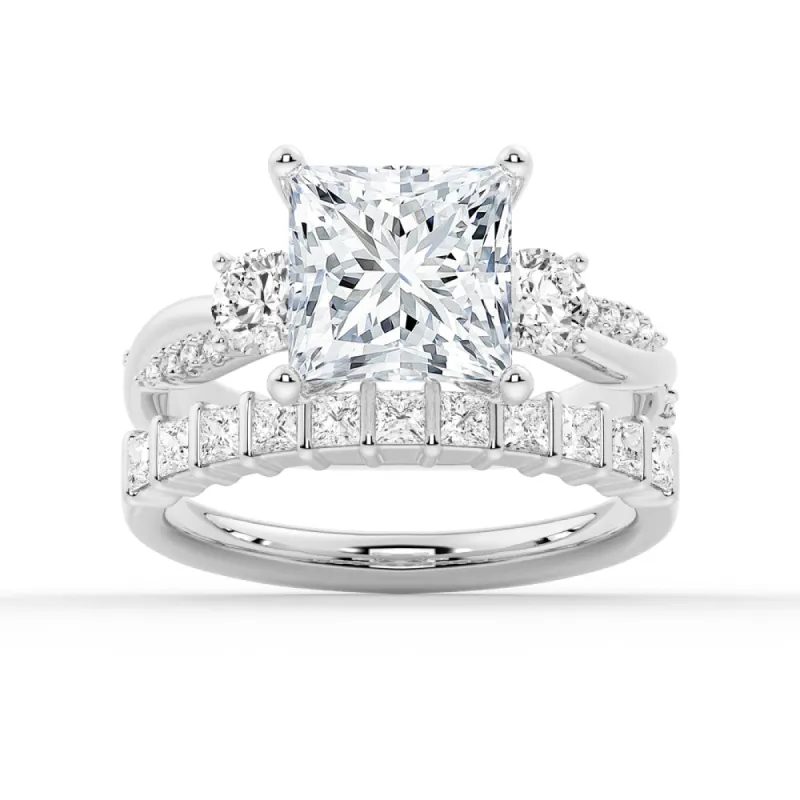 Twist Vine Princess-Cut Moissanite Engagement Ring Set with Matching Wedding Band sold by MSBLUE Jewelry