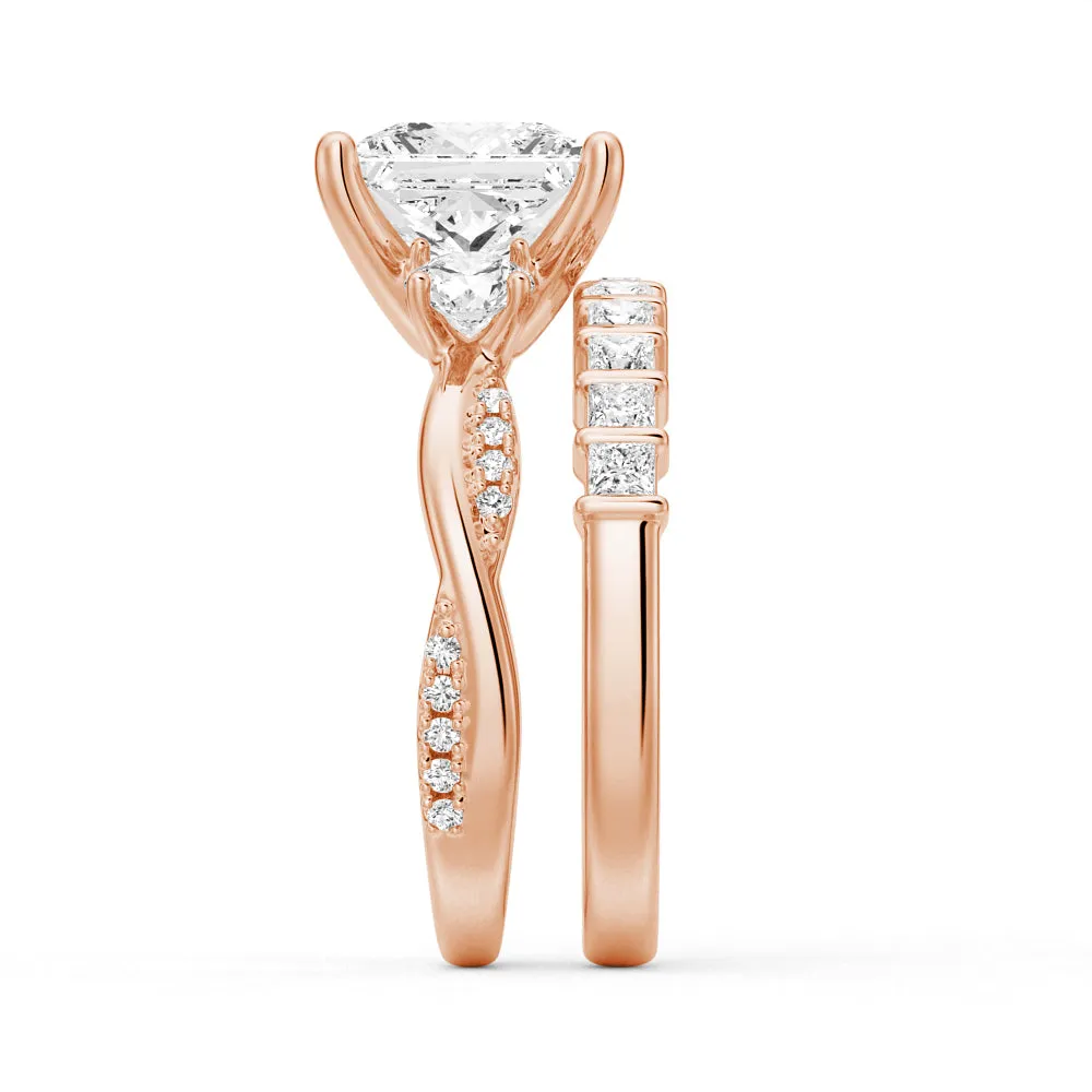 Twist Vine Princess-Cut Moissanite Engagement Ring Set with Matching Wedding Band sold by MSBLUE Jewelry product image thumbnail 5