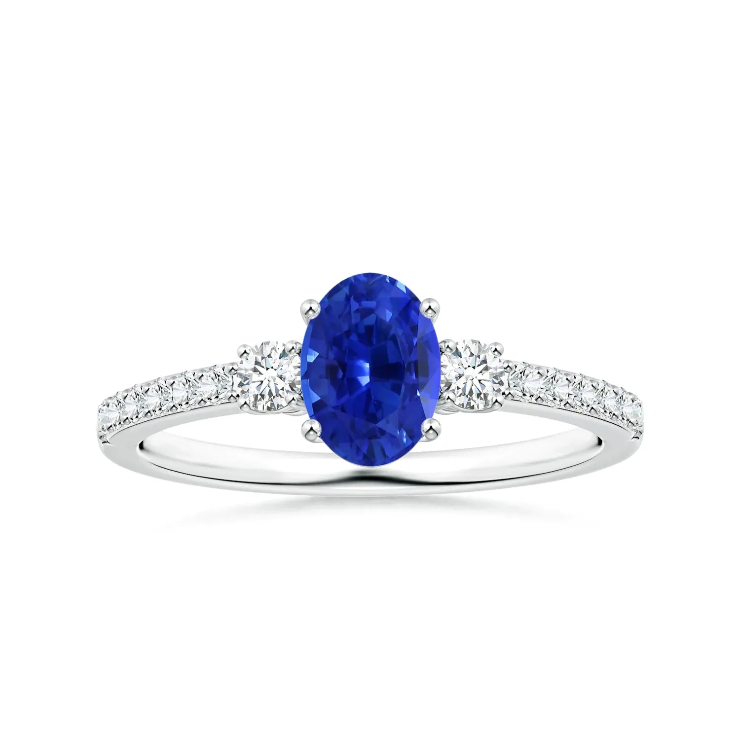 2 CT. Oval Sapphire Three-Stone Ring with White Sapphire Accents sold by MSBLUE Jewelry