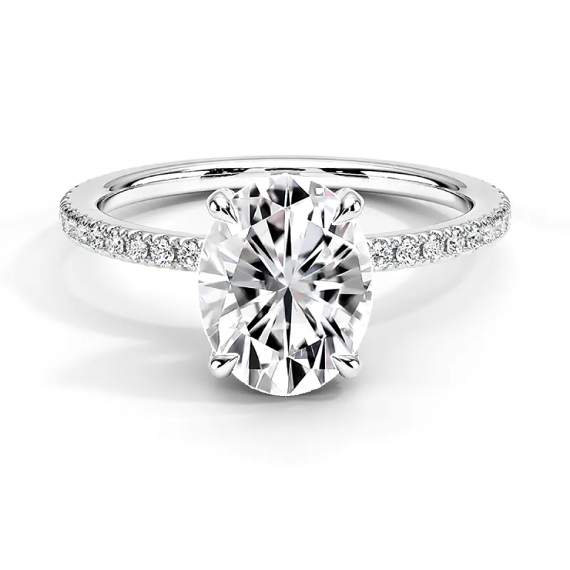 Four Prong Oval Shaped Engagement Ring With Hidden Halo sold by MSBLUE Jewelry