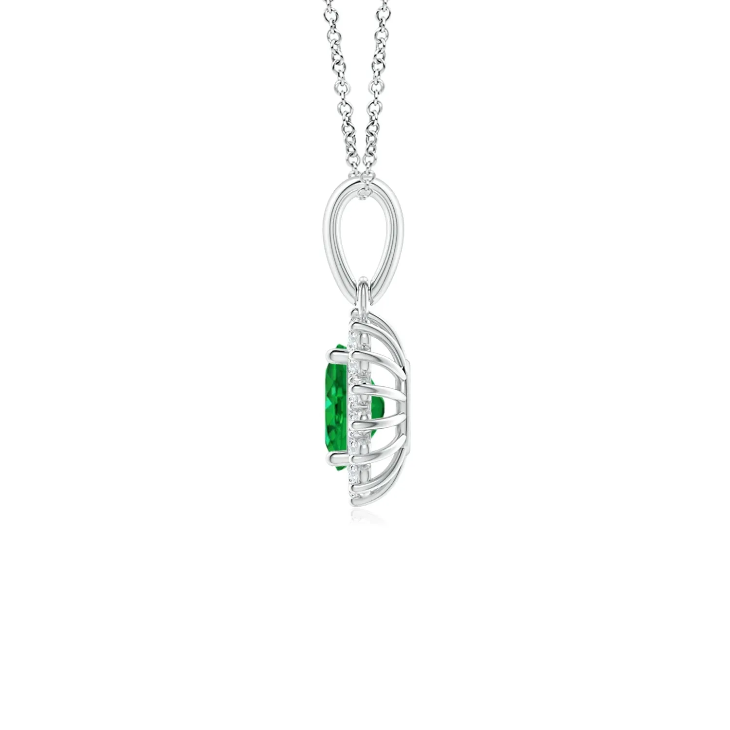 1.64 CT. Floral Halo Oval Emerald Pendant sold by MSBLUE Jewelry product image thumbnail 2
