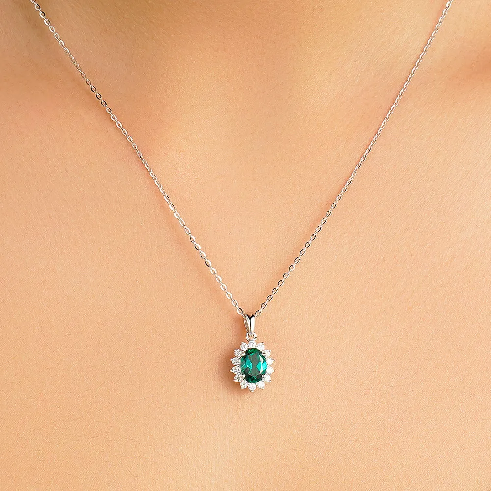 1.64 CT. Floral Halo Oval Emerald Pendant sold by MSBLUE Jewelry product image thumbnail 3
