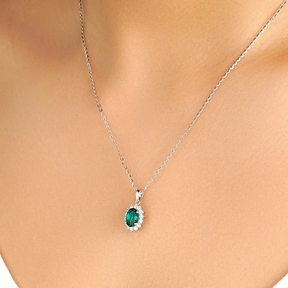 1.64 CT. Floral Halo Oval Emerald Pendant sold by MSBLUE Jewelry product image thumbnail 4
