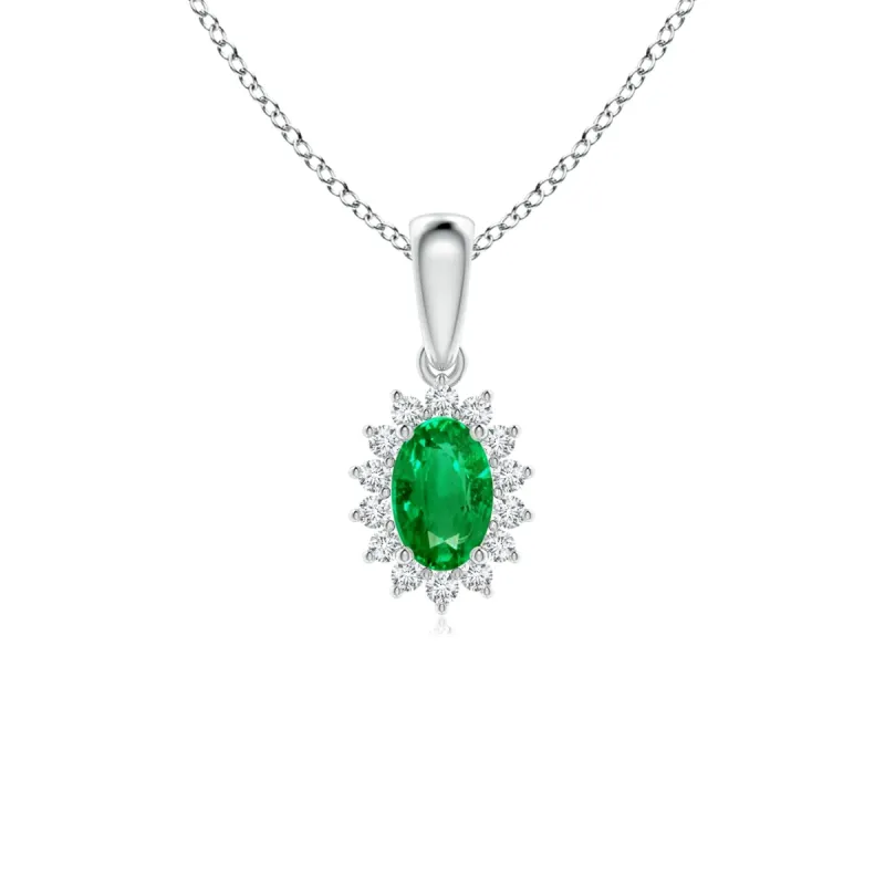 1.64 CT. Floral Halo Oval Emerald Pendant sold by MSBLUE Jewelry