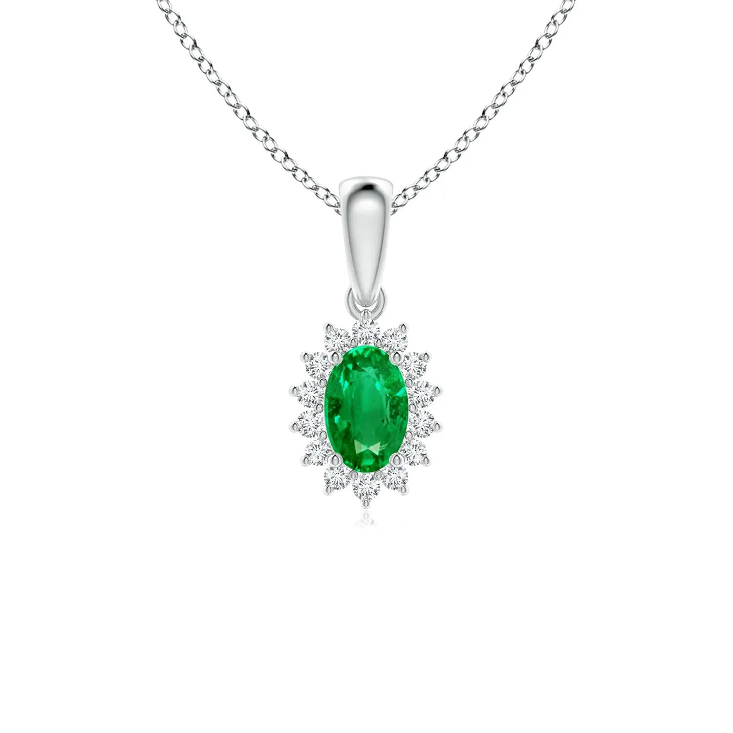 1.64 CT. Floral Halo Oval Emerald Pendant sold by MSBLUE Jewelry