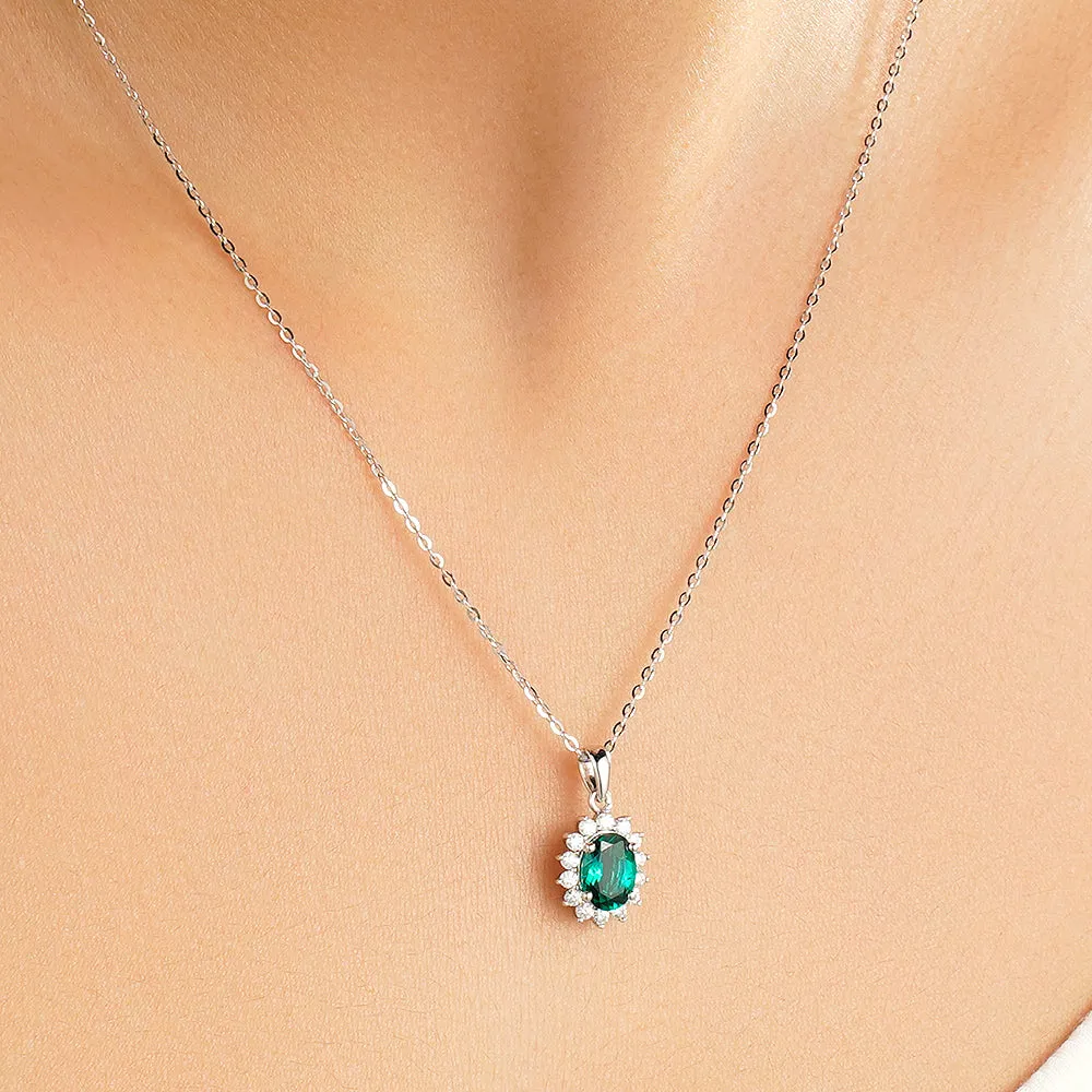 1.64 CT. Floral Halo Oval Emerald Pendant sold by MSBLUE Jewelry product image thumbnail 5