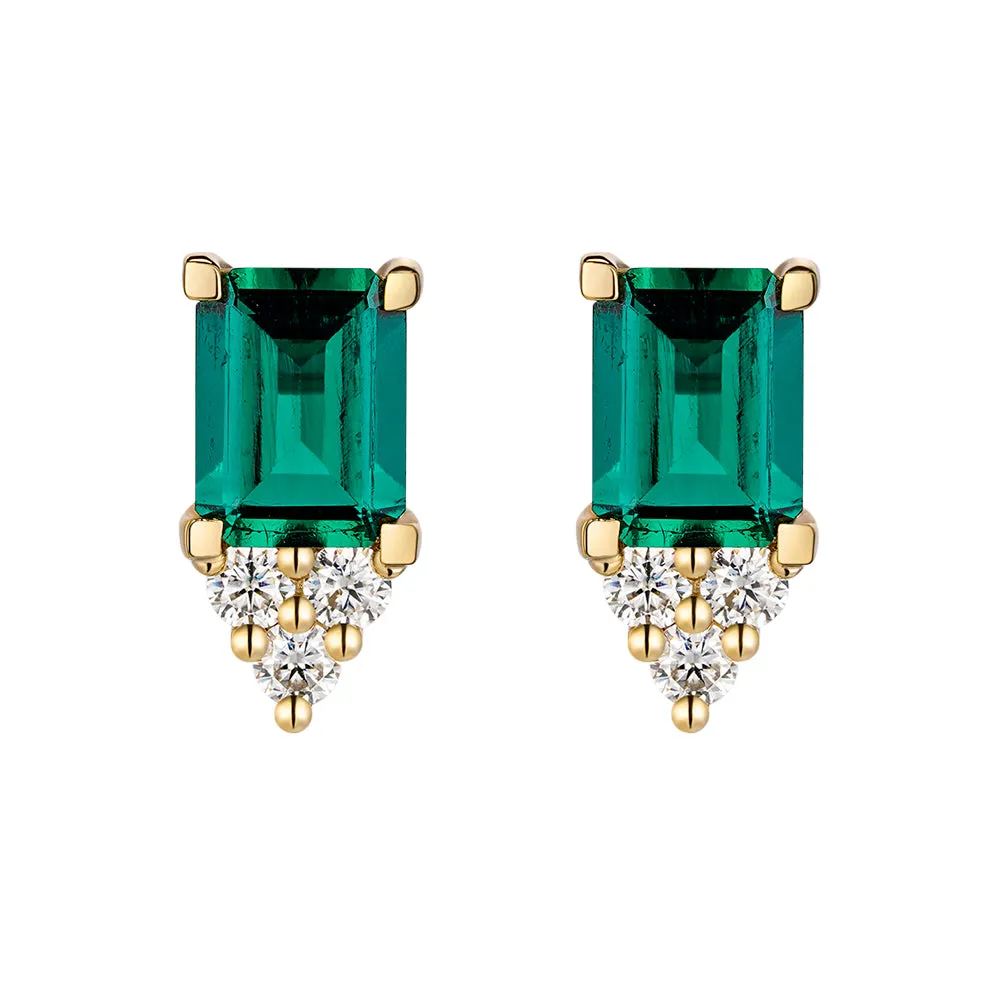 4 Ctw Emerald Cut Emerald Stud Earrings With Trio Moissanite Diamonds sold by MSBLUE Jewelry product image thumbnail 3