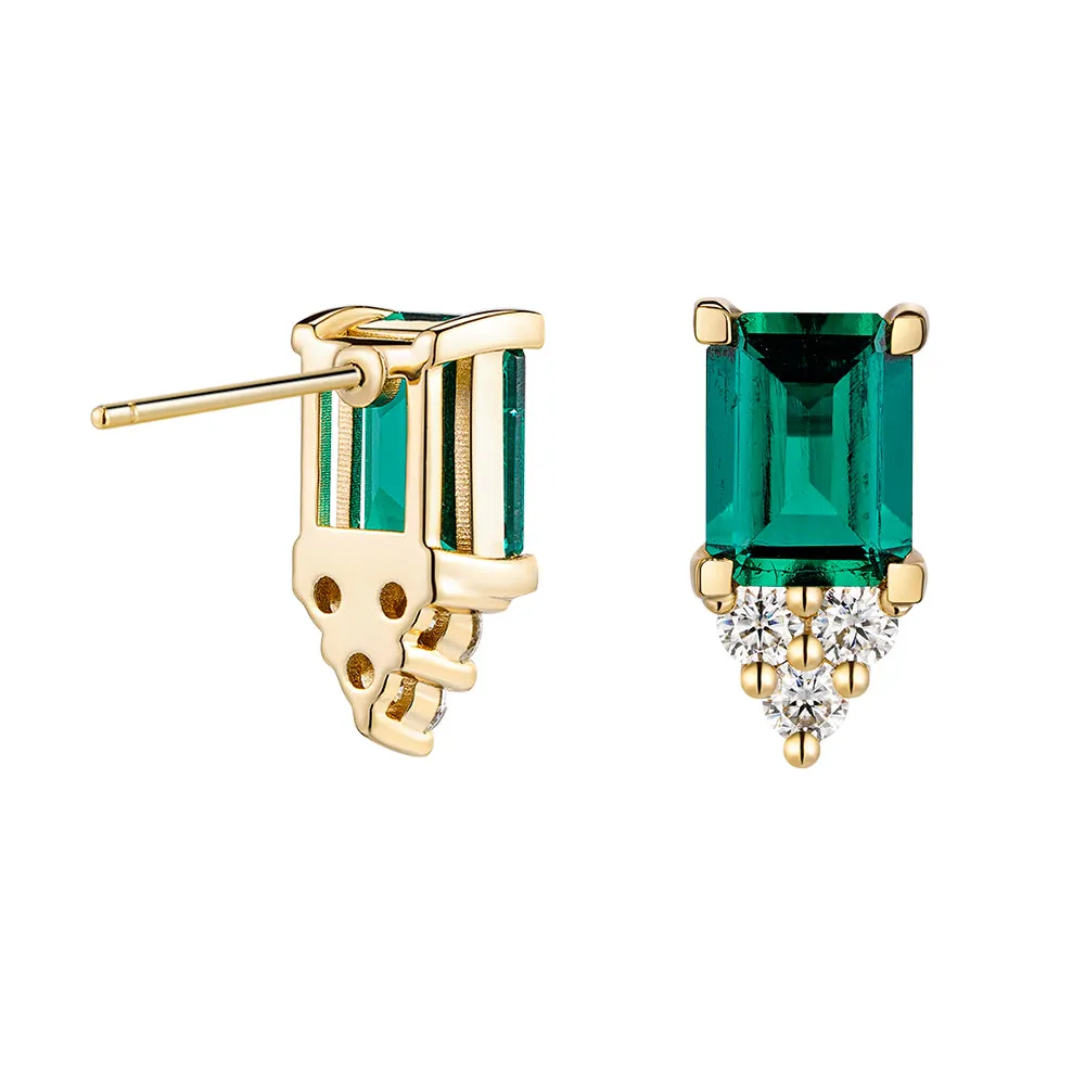 4 Ctw Emerald Cut Emerald Stud Earrings With Trio Moissanite Diamonds sold by MSBLUE Jewelry product image thumbnail 4