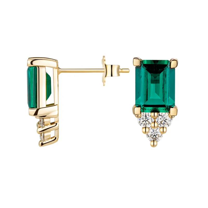 4 Ctw Emerald Cut Emerald Stud Earrings With Trio Moissanite Diamonds sold by MSBLUE Jewelry