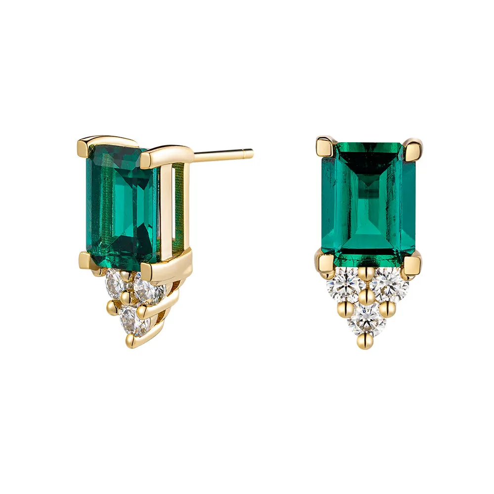 4 Ctw Emerald Cut Emerald Stud Earrings With Trio Moissanite Diamonds sold by MSBLUE Jewelry product image thumbnail 2
