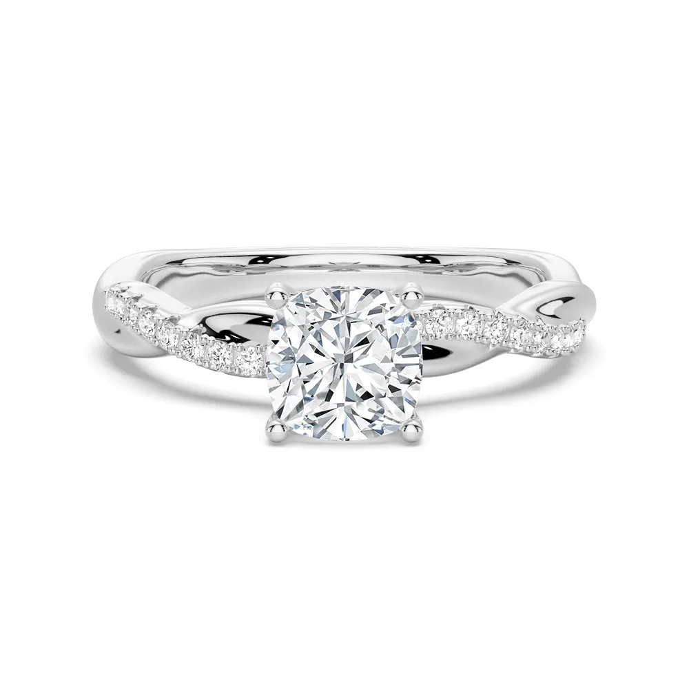 1.5 CT. Twist Vine Cushion-Cut Moissanite Engagement Ring sold by MSBLUE Jewelry