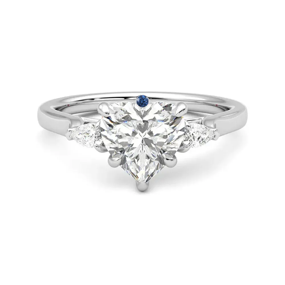 Three Stone Heart Shaped Moissanite Engagement Ring with Hidden Anniversary Stone Accent sold by MSBLUE Jewelry