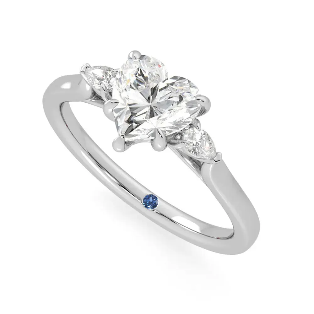 Three Stone Heart Shaped Moissanite Engagement Ring with Hidden Anniversary Stone Accent sold by MSBLUE Jewelry product image thumbnail 2