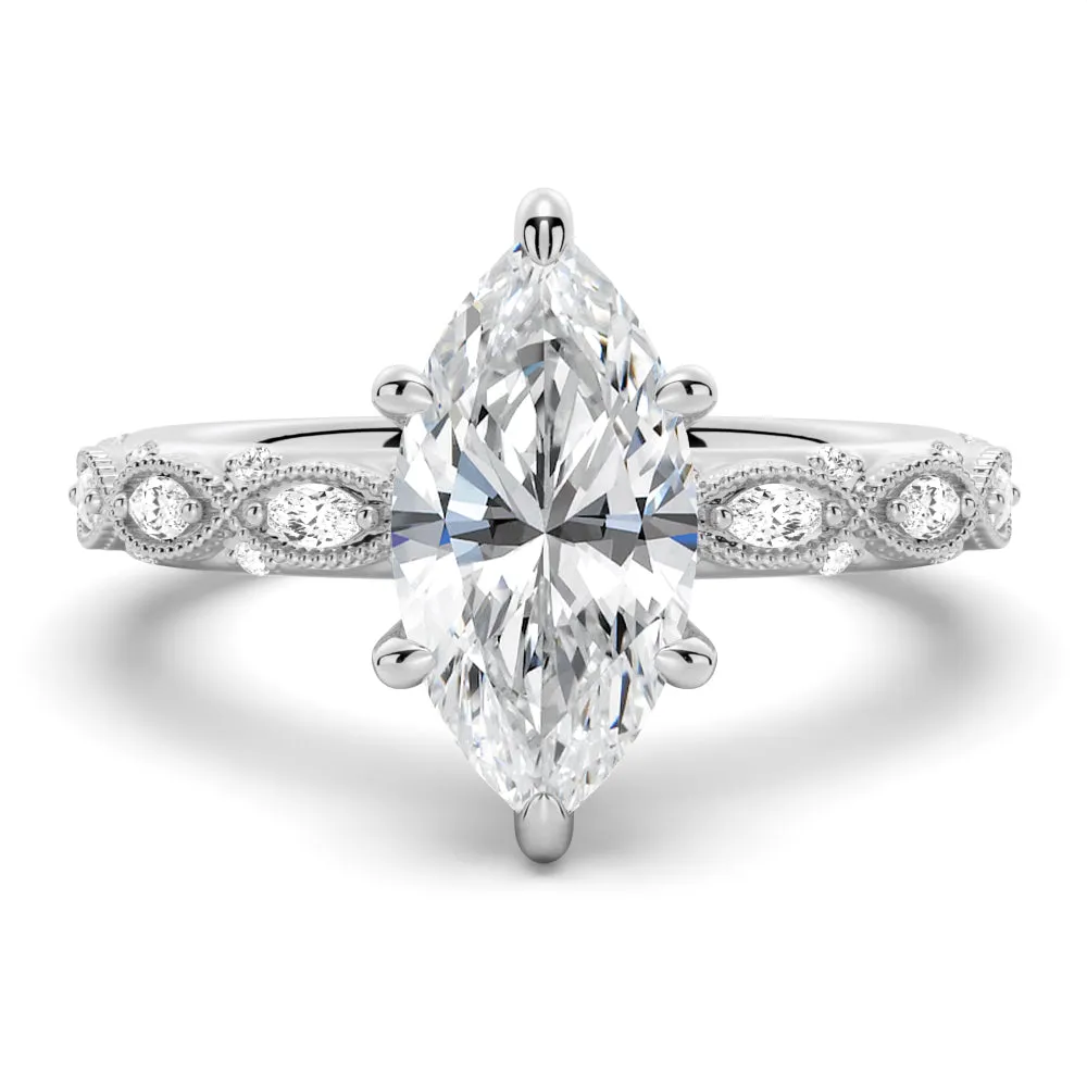 Vintage Infinity Milgrain Marquise Moissanite Engagement Ring sold by MSBLUE Jewelry