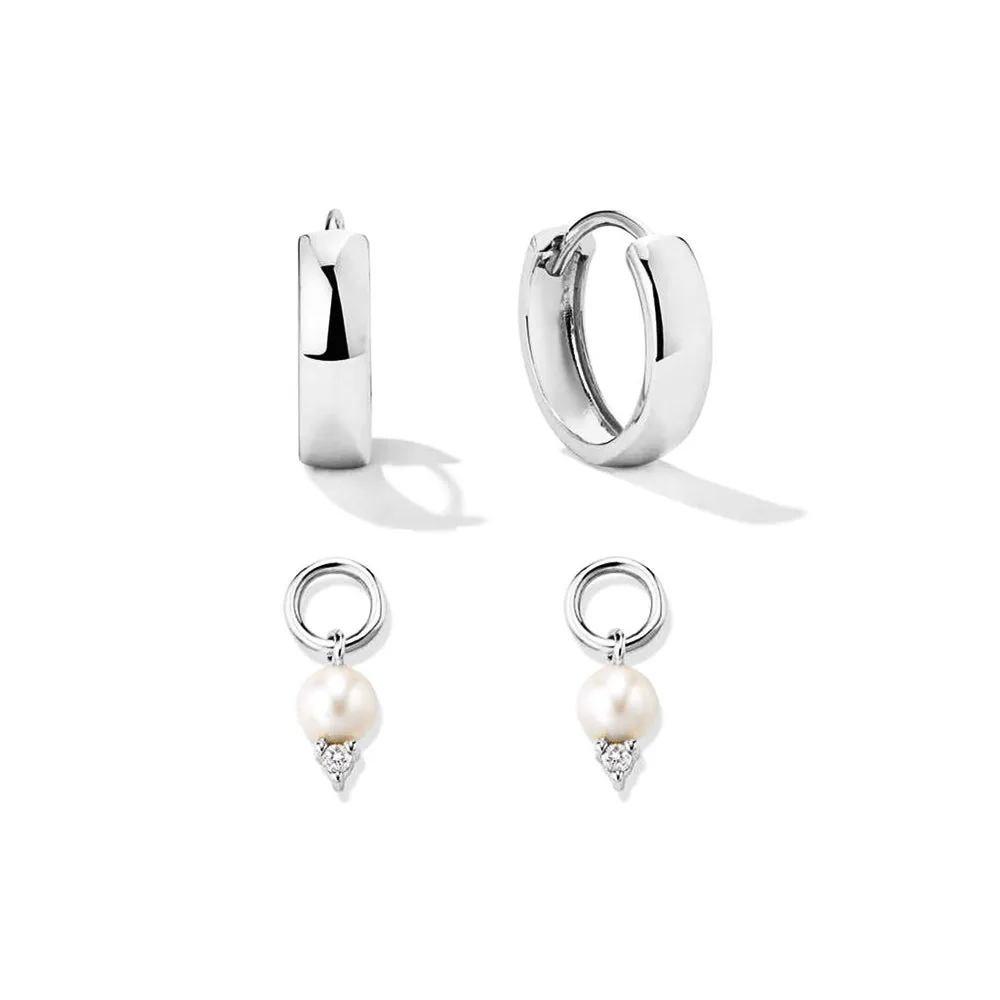 Bold Huggie Hoops & Freshwater Pearl Charms Set sold by MSBLUE Jewelry product image thumbnail 2